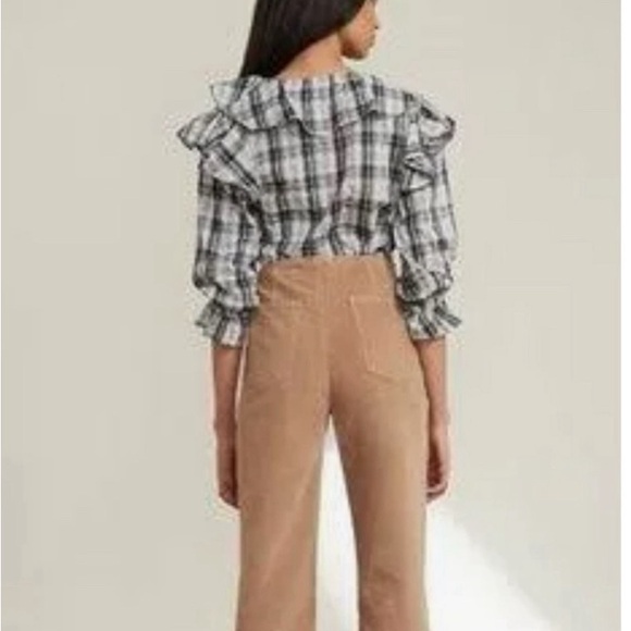 Veronica Beard Itha Plaid Ruffle Button Down Top Size 4 Romantic Feminine - Picture 4 of 8